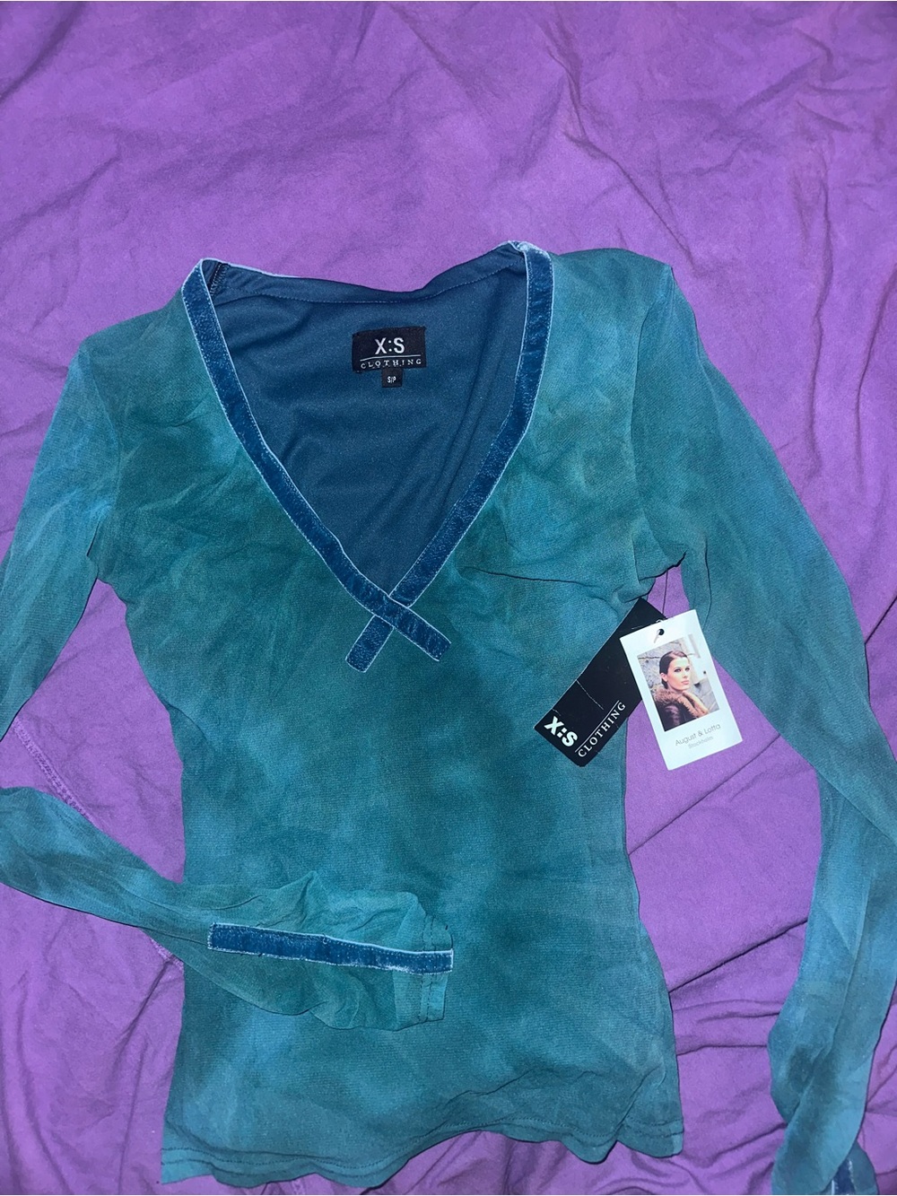 X:S Clothing Teal Sheer V-Neck Top